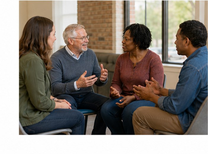 Community leaders in an intergenerational discussion.